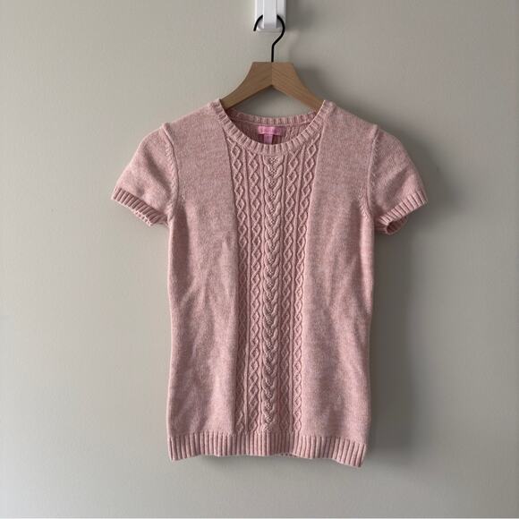 Lilly Pulitzer Pink Cable Knit Short Sleeve Sweater cotton/dehaired angora blend - Picture 1 of 10